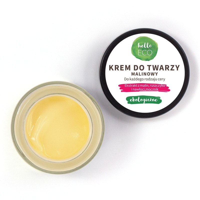 Krem do twarzy, malinowy, 15 ml do każdego rodzaju cery, Ekstrakt z malin, ruszczyku i nawłoci, mocznik